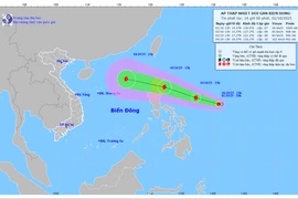 Bản đồ dự báo quỹ đạo và cường độ áp thấp nhiệt đới phát lúc 14h00 ngày 01/10/2025