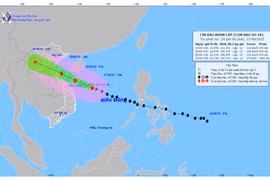 Bản đồ dự báo quỹ đạo và cường độ bão số 10 phát lúc 20h00 ngày 27/9/2025