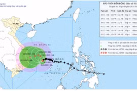 Bão số 15 di chuyển 5 km/h, sức gió cấp 11, giật cấp 14, hướng về vùng bờ biển Gia Lai