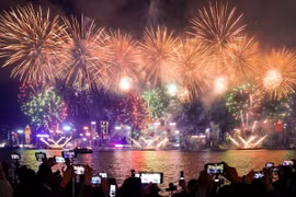 Màn bắn pháo hoa ngoạn mục chào Xuân mới ở Hong Kong (Trung Quốc). Ảnh: SCMP