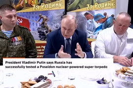 Tổng thống Nga Putin thông báo về vụ thử siêu ngư lôi Poseidon. Ảnh: Reuters