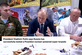 Tổng thống Nga Putin thông báo về vụ thử siêu ngư lôi Poseidon. Ảnh: Reuters