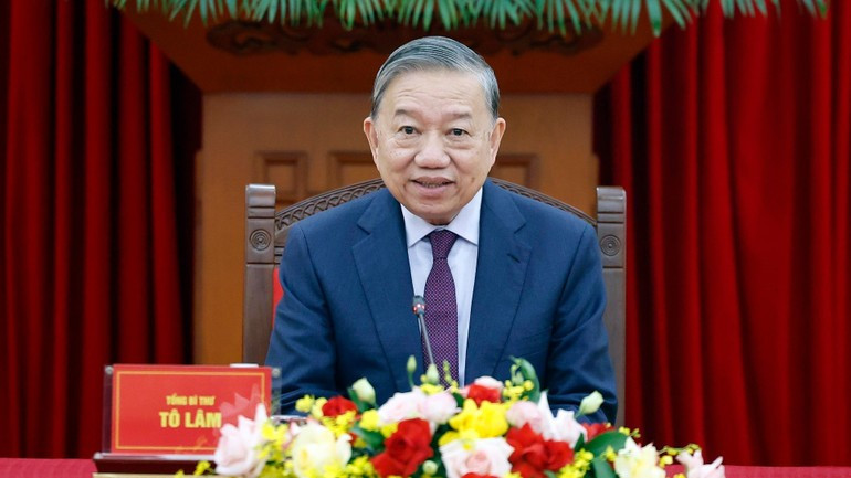 Tổng Bí thư Tô Lâm tại cuộc điện đàm. (Ảnh: TTXVN)