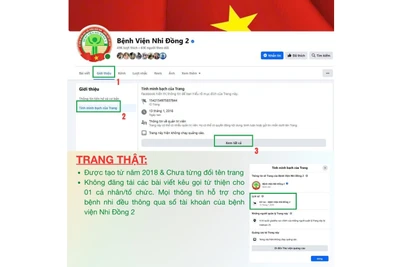 Cảnh báo xuất hiện trang Bệnh viện Nhi đồng 2 giả mạo có tích xanh, kêu gọi từ thiện