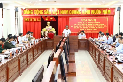 Quang cảnh hội nghị tại điểm cầu trụ sở Tỉnh ủy. Ảnh: Đăng Vũ