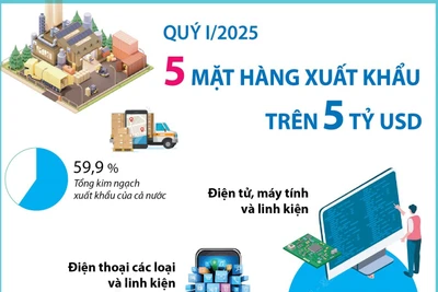 Quý I/2025, 5 mặt hàng xuất khẩu trên 5 tỷ USD