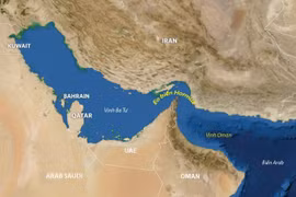 Vị trí eo biển Hormuz và các quốc gia xung quanh. (Hình: NASA)