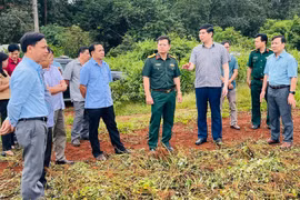 Phó Chủ tịch UBND tỉnh Lâm Hải Giang (thứ 3 từ phải sang) kiểm tra thực tế vị trí xây dựng Trường Phổ thông nội trú liên cấp Tiểu học và THCS xã Ia Nan. Ảnh: P.D