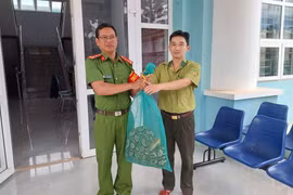 Công an phường Hội Phú bàn giao cá thể trăn cho Hạt Kiểm lâm khu vực Đak Đoa chăm sóc.