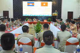 Quang cảnh buổi làm việc giữa Công an tỉnh Gia Lai và các tỉnh Ratanakiri, Stung Treng. Ảnh: Q.H