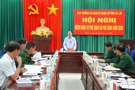 Quang cảnh hội nghị kiểm điểm, tự phê bình và phê bình năm 2025 của Đảng ủy Quân sự tỉnh Gia Lai.