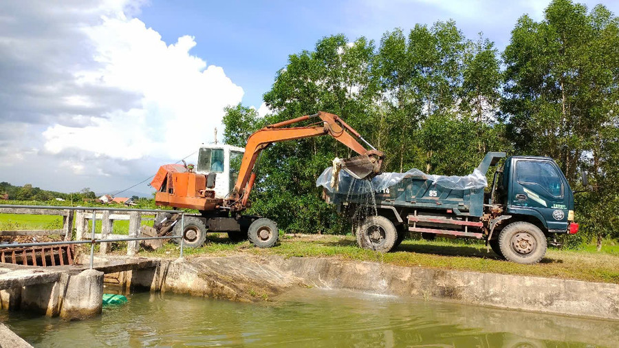 Đầu tháng 7 năm nay, heo chết vứt bừa bãi xuống lòng kênh Văn Phong qua xã Bình Hiệp, chính quyền phải tiến hành trục vớt, thu gom và xử lý. Ảnh: Trọng Lợi a1-afs.jpg