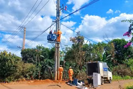 Đội Quản lý điện Chư Prông cải tạo lưới điện.