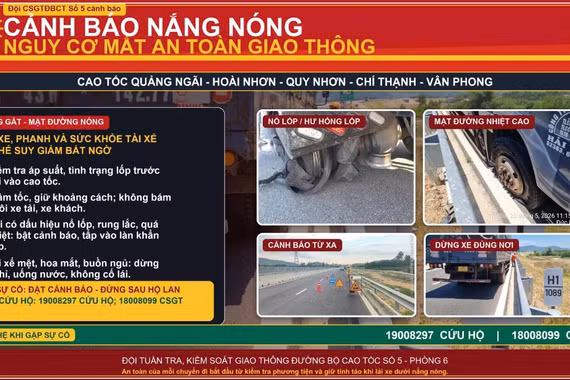 Cảnh báo nguy cơ nổ lốp xe trên cao tốc qua Gia Lai do nắng nóng.