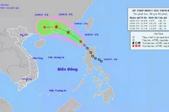 Áp thấp nhiệt đới mạnh cấp 7, giật cấp 9 trên khu vực Bắc Biển Đông