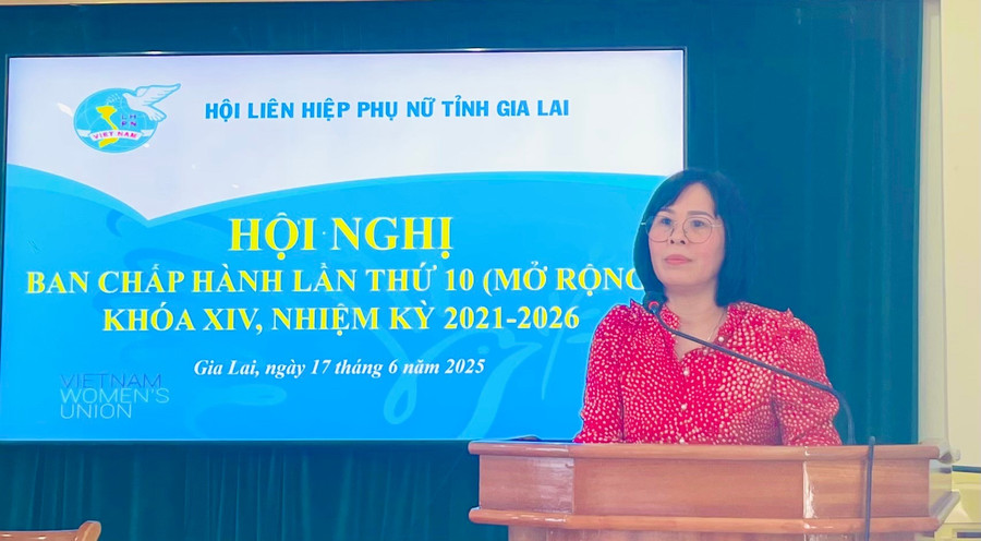 Phó Trưởng Ban Tuyên giáo và Dân vận Tỉnh ủy Vũ Thị Thu phát biểu tại hội nghị. Ảnh: Hồng Thương z6713412429300-95cb02e555bf10930256369268632b25.jpg