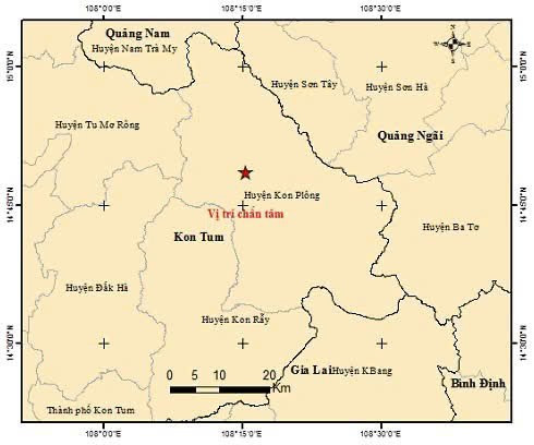 Bản đồ tâm chấn động đất 4,5 độ xã Măng But (tỉnh Quảng Ngãi). Ảnh: Viện Các Khoa học Trái đất z6998852491053-f976dbf3d5653cb2d8aa847f4bc2e6af.jpg