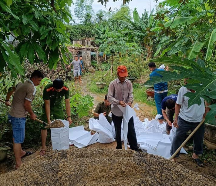 Nhiều lực lượng được huy động để xử lý sạt lở đê sông Gò Chàm. Ảnh: ĐVCC 573001539-716013088180035-6610870000623273644-n.jpg