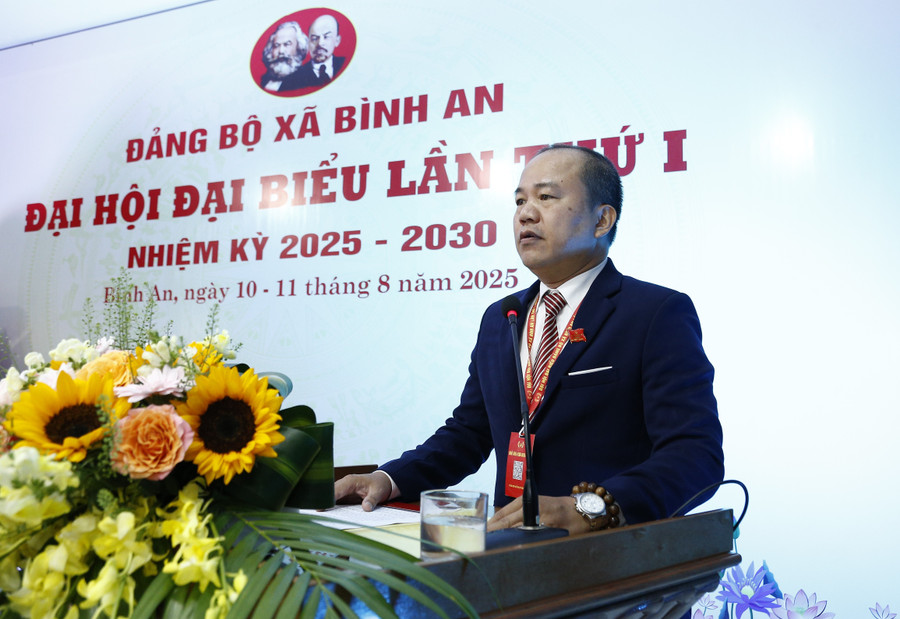 Bí thư Đảng ủy xã Bình An Lê Từ Bình phát biểu nhận nhiệm vụ. Ảnh: Hồng Phúc mg-0657.jpg