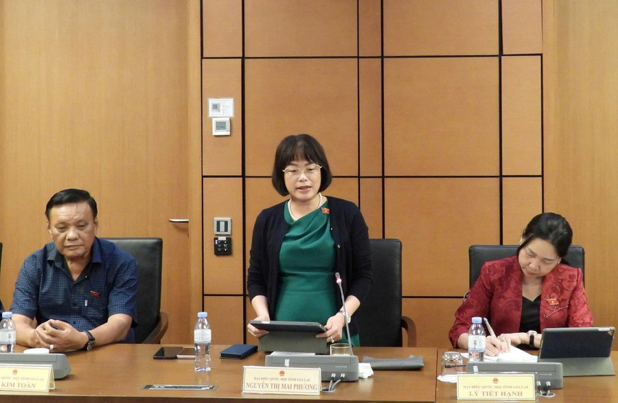 ĐB Nguyễn Thị Mai Phương đề nghị Ban soạn thảo tiếp tục nghiên cứu, rà soát kỹ lưỡng các văn bản quy phạm pháp luật có liên quan đến nội dung an ninh mạng. Ảnh: Đoàn ĐBQH tỉnh z7175085878126-c20b4155837ef7fe17bbc726c125b6d5.jpg