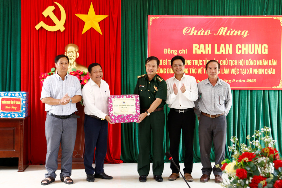Ban Chỉ huy BĐBP tỉnh tặng quà cho cấp ủy, chính quyền xã đảo Nhơn Châu. Ảnh: H.P mg-2766.jpg