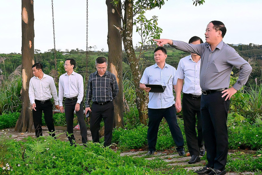 Chủ tịch UBND tỉnh Phạm Anh Tuấn (bìa phải) khảo sát khu vực dự kiến tổ chức Lễ hội săn mây vùng cao An Toàn và thưởng thức Trà Tiến vua. Ảnh: Đức Thụy z7034427585917-25e51f39b73791460fe07739c4238768.jpg