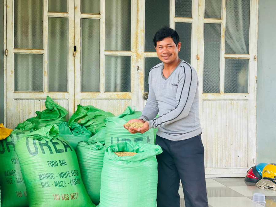 Ông Rơ Châm Hùng phấn khởi khi giống lúa mới có năng suất vượt trội. Ảnh: Hồng Thương anh-hung-phan-khoi-khi-giong-lua-moi-cho-nang-suat-dat-cao-honjpg.jpg