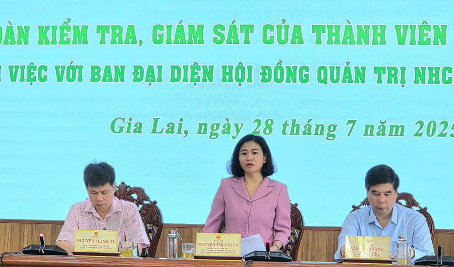 Bà Nguyễn Thị Tuyến-Ủy viên Ban Chấp hành Trung ương Đảng, Phó Chủ tịch Ủy ban Trung ương MTTQ Việt Nam, Chủ tịch Hội LHPN Việt Nam phát biểu tại buổi làm việc. Ảnh: Hồng Thương Bà Nguyễn Thị Tuyến-Ủy viên Ban Chấp hành Trung ương Đảng, Phó Chủ tịch Ủy ban Trung ương MTTQ Việt Nam, Chủ tịch Hội LHPN Việt Nam phát biểu tại buổi làm việc. Ảnh: Hồng Thương