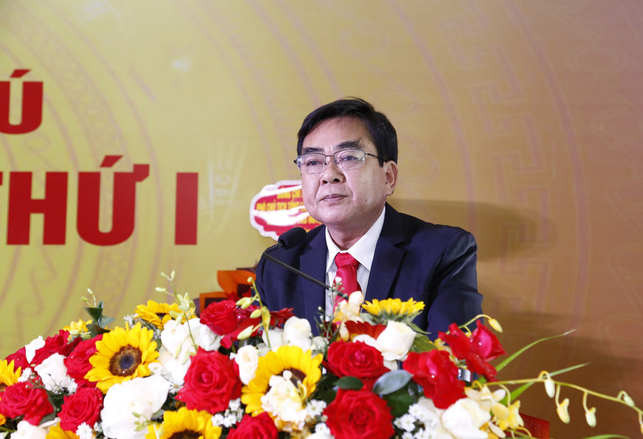 Bí thư Đảng ủy xã Bình Phú Nguyễn Văn Thứ phát biểu tại Đại hội. Ảnh: Hân Phúc mg-0440.jpg