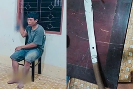 Đối tượng Toai đã bị bắt giữ cùng hung khí gây án 