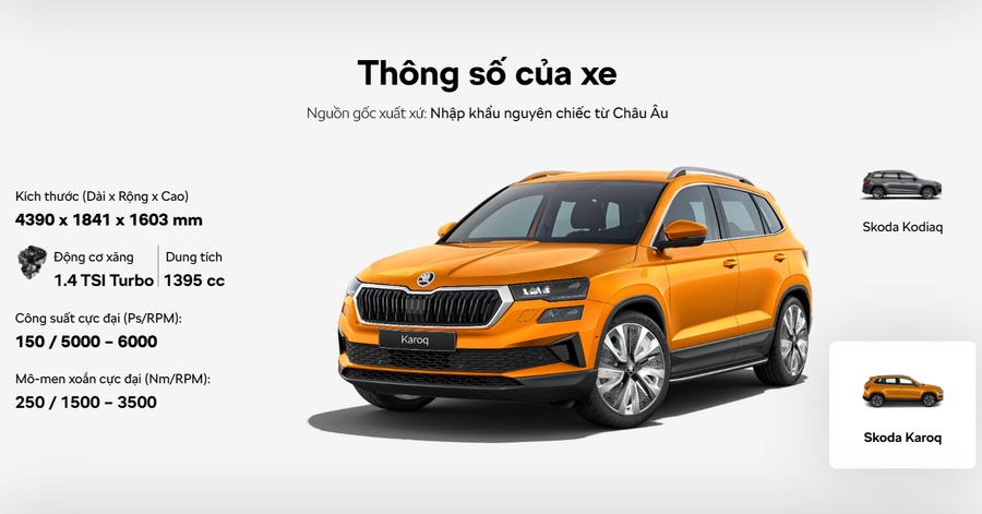 Thông số kỹ thuật chi tiết của Skoda Karoq. Ảnh: ST