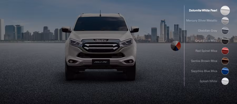 Isuzu Mu-X 2024 được trang bị 8 màu sắc cơ bản: trắng ngọc trai, trắng ánh kim, bạc, xám, đen, đỏ, nâu, xanh lam. Ảnh: ST