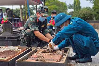 Lấy mẫu giám định ADN hài cốt liệt sĩ tại Nghĩa trang Liệt sĩ tỉnh Gia Lai