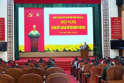 Quang cảnh hội nghị ra Nghị quyết lãnh đạo thực hiện nhiệm vụ năm 2026 Ban Chỉ huy BĐBP tỉnh