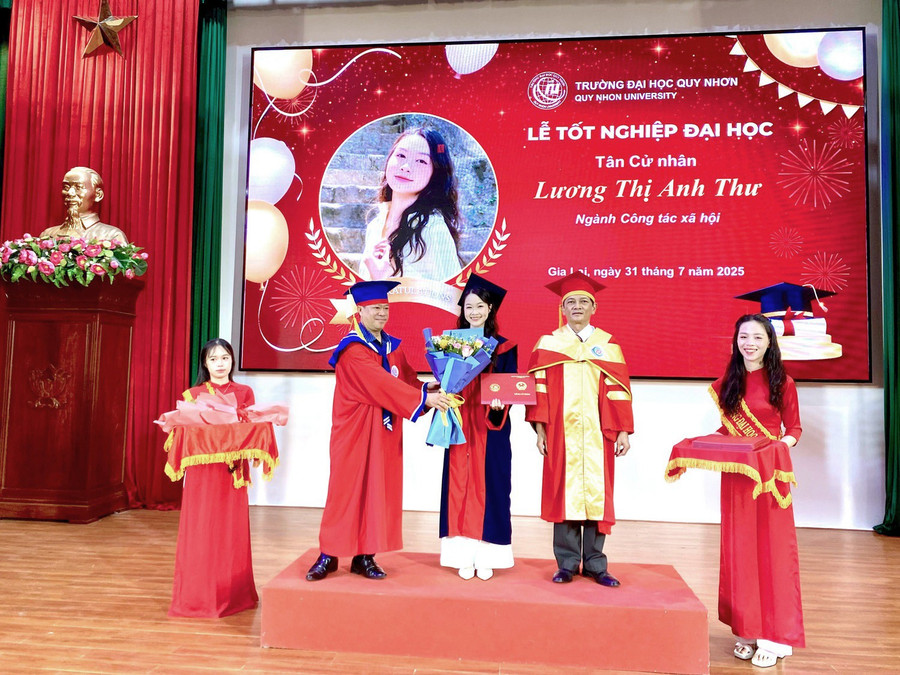 Trường Đại học Quy Nhơn trao bằng tốt nghiệp đại học hệ chính quy đợt 1 năm 2025 cho tân cử nhân. Ảnh: Nhật Trường unnamed-3.jpg