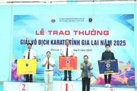 Ban tổ chức trao giải toàn đoàn cho các đơn vị, câu lạc bộ tham gia Giải vô địch Karate tỉnh Gia Lai năm 2025. Ảnh: P.H