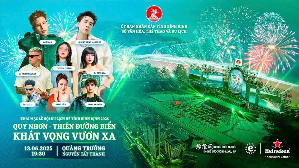 Chương trình khai mạc Lễ hội Du lịch Hè Bình Định năm 2025 có sự tham gia của nhiều nghệ sĩ nổi tiếng. du-lich-he.jpg