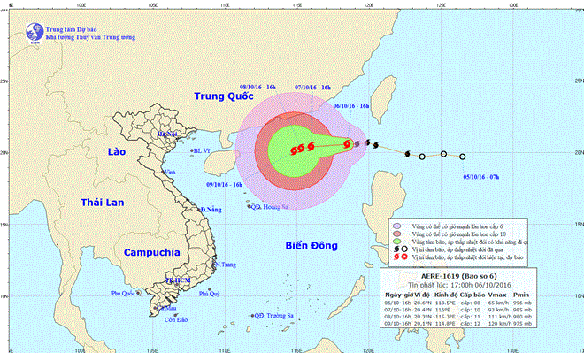 Vị trí và đường đi của bão. (Nguồn: Trung tâm Dự báo Khí tượng Thủy văn Trung ương) Vị trí và đường đi của bão. (Nguồn: Trung tâm Dự báo Khí tượng Thủy văn Trung ương)