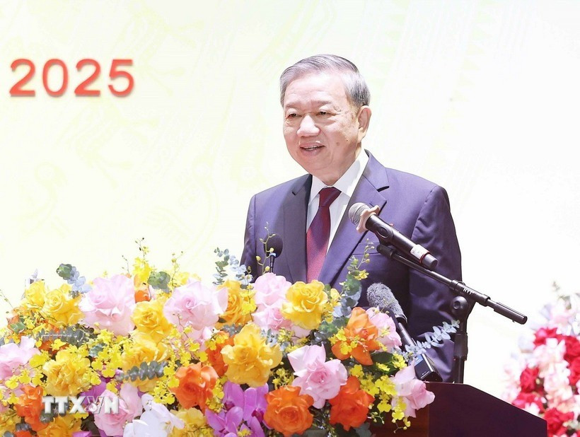 Tổng Bí thư Tô Lâm phát biểu chỉ đạo Đại hội đại biểu Đảng bộ xã Nghĩa Trụ lần thứ nhất. (Ảnh: Thống Nhất/TTXVN) tong-bi-thu-to-l.jpg