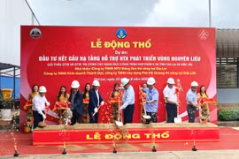 Lễ động thổ dự án Đầu tư kết cấu hạ tầng hỗ trợ HTX phát triển vùng nguyên liệu. Ảnh: Hà Duy