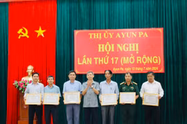 Các tổ chức Đảng được Ban Thường vụ Thị ủy Ayun Pa tặng giấy khen. Ảnh: Vũ Chi