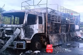 Ôtô tải bốc cháy trơ khung trên QL1A