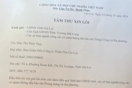 Tâm thư được cho là của bà Đào Thị Thúy Nga người đại diện Ban Giám đốc công ty TNHH Nông nghiệp Thiên Phú Gia Lai