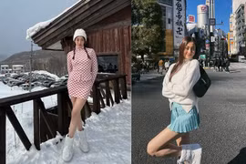 Hoa hậu Lương Thùy Linh diện váy ôm sát vi vu trời tuyết Nhật Bản