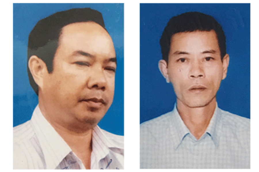 Bị cáo Nguyễn Đức Đệ (bìa trái) và Trần Trường Giang trong vụ lừa đảo. Ảnh: Hoàng Cư