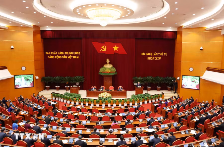 Phiên Khai mạc Hội nghị lần thứ 4 Ban Chấp hành Trung ương Đảng khóa XIV. Ảnh: Phương Hoa/TTXVN