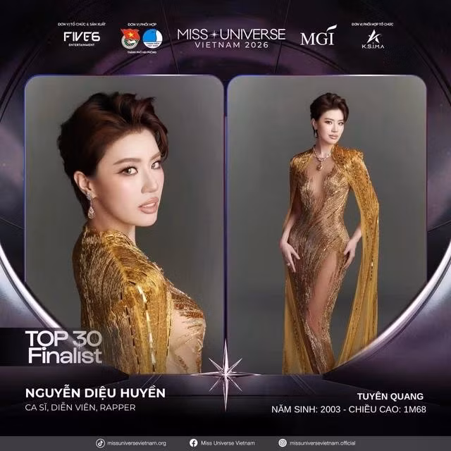 Pháo được công bố là thí sinh cuối cùng góp mặt trong top 30 Miss Universe Vietnam 2026. Ảnh: Miss Universe Vietnam