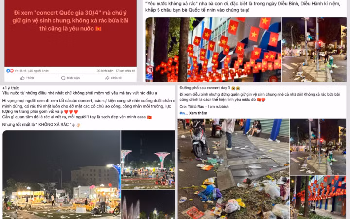 Những bài đăng trên mạng xã hội mang thông điệp "Yêu nước không xả rác". (Ảnh chụp màn hình)