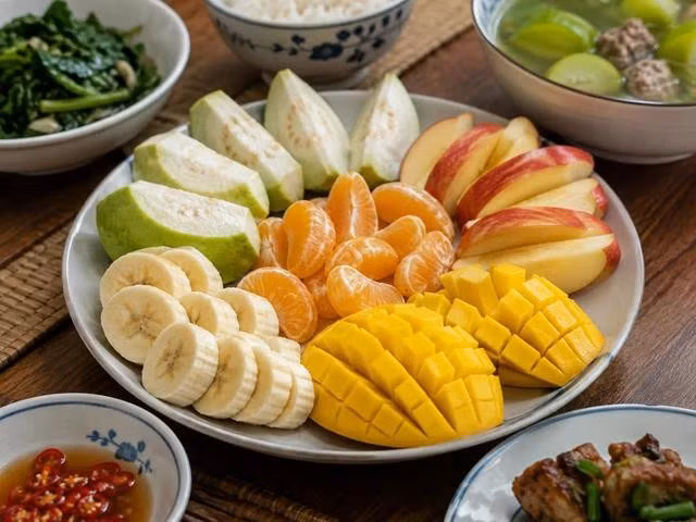 Nhiều loại trái cây dù lành mạnh nhưng vẫn có thể làm đường huyết tăng cao nếu ăn quá nhiều. Ảnh minh hoạ: N.Quý tạo từ ChatGPT