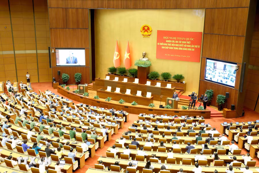 Quang cảnh hội nghị tại điểm cầu Trung tâm - Phòng họp Diên Hồng, Nhà Quốc hội (Hà Nội). Ảnh: Phương Hoa/TTXVN